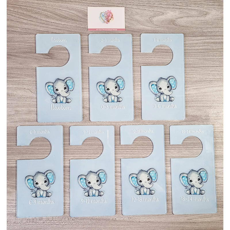 7 Piece Set - Blue Acrylic Blue Elephants