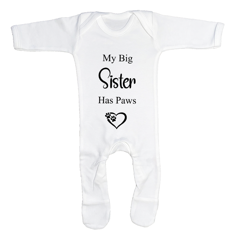 My Big Sister Has Paws Baby Sleepsuit
