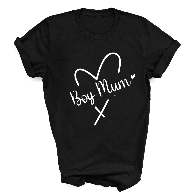 Boy Mum White Text on Black T-Shirt