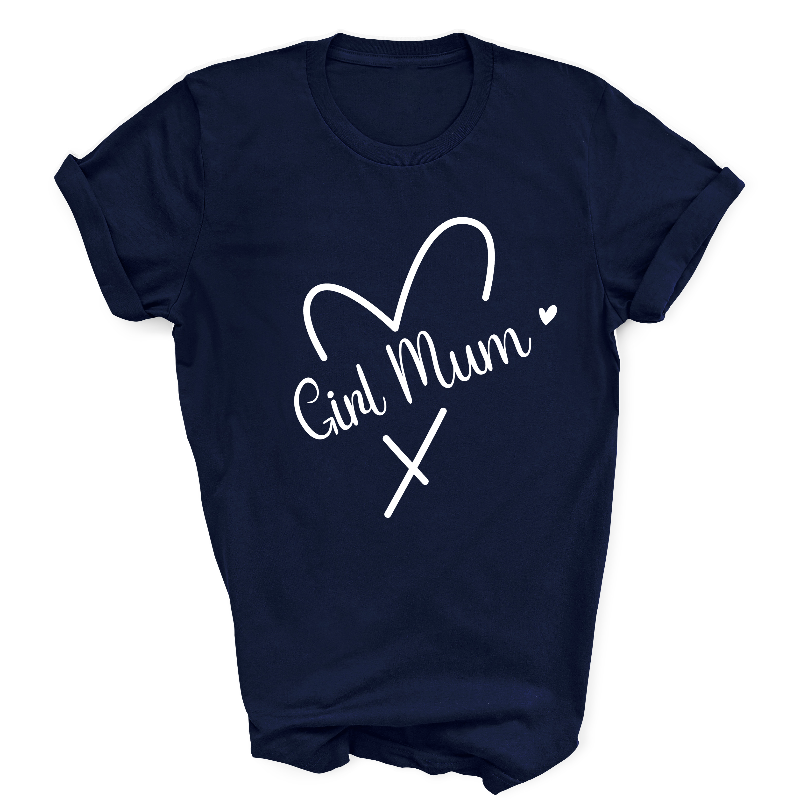Girl Mum White Text on Navy T-Shirt