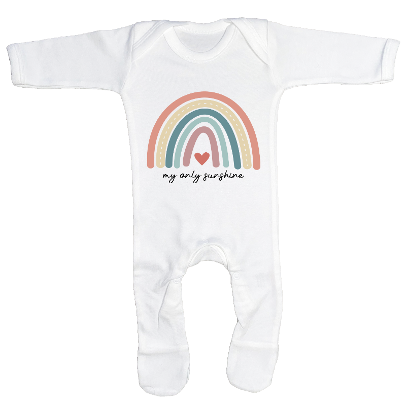"My Only Sunshine" rainbow print baby sleepsuit
