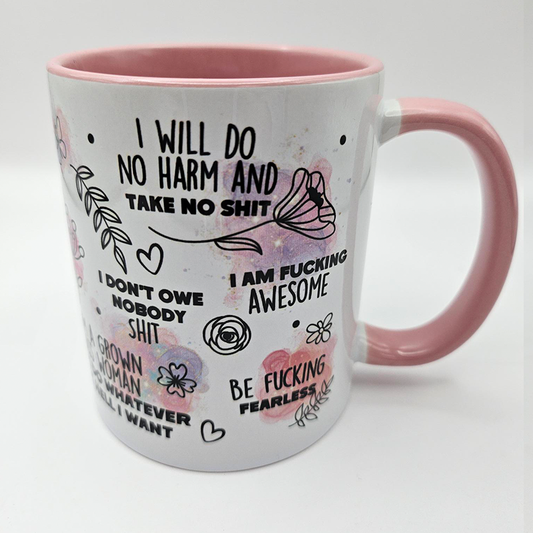 Right Side Facing Sweary Affirmations Mug Pink Handle and Inner