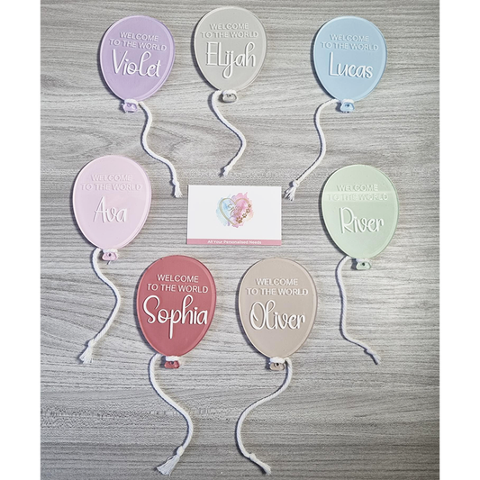 Acrylic Balloon Collection Image Including All Colour Variants and Name Examples