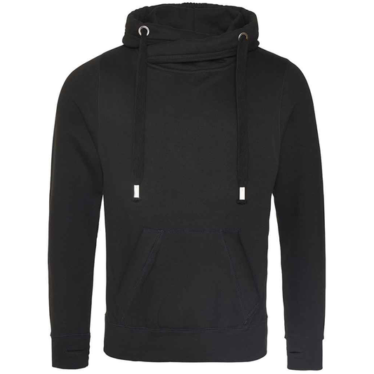 Customisable Cross Neck Black Hoodie Front