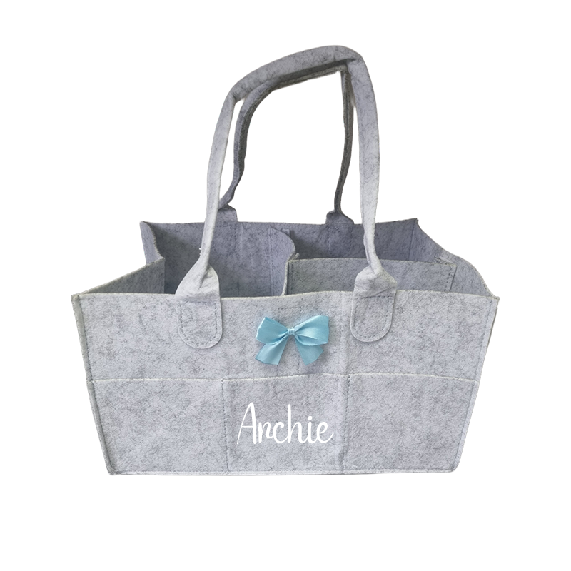 Blue Bow Personalised Nappy Caddy View 2