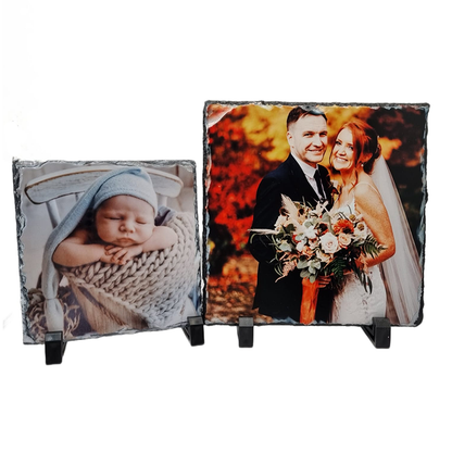 15x15cm photo slate next to 20x20cm photo slate