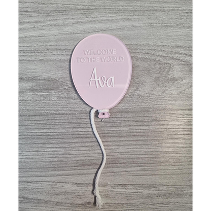 Pastel Pink painted balloon acrylic with Welcome To The World Ava example