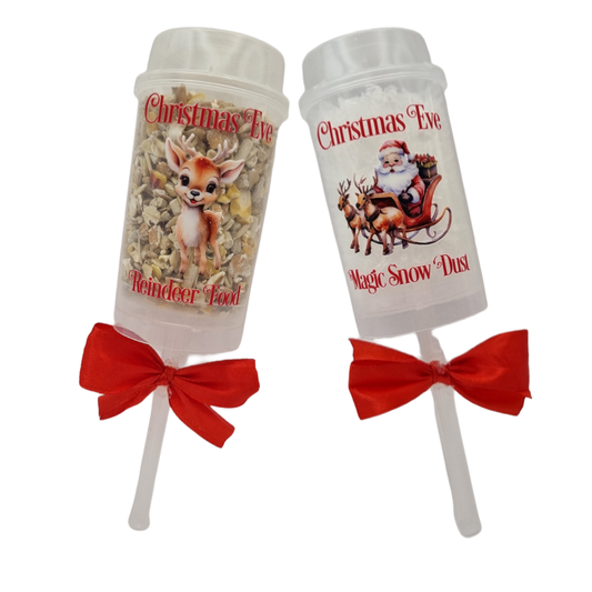 Christmas Eve Reindeer Food Christmas Eve Magic Snow Dust Set complete with red satin bows