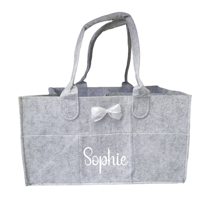 White Bow Personalised Nappy Caddy View 1