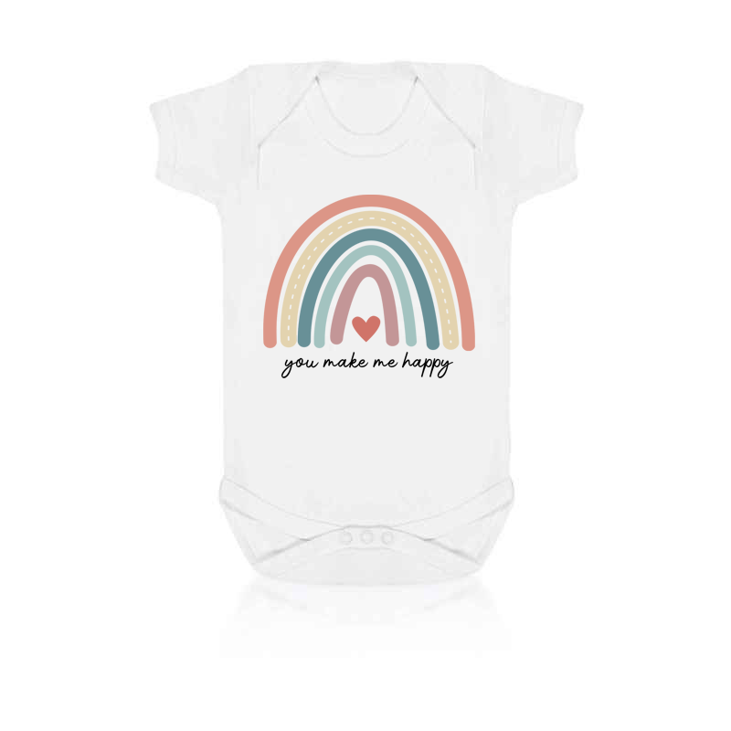 "You Make Me Happy" rainbow print baby vest