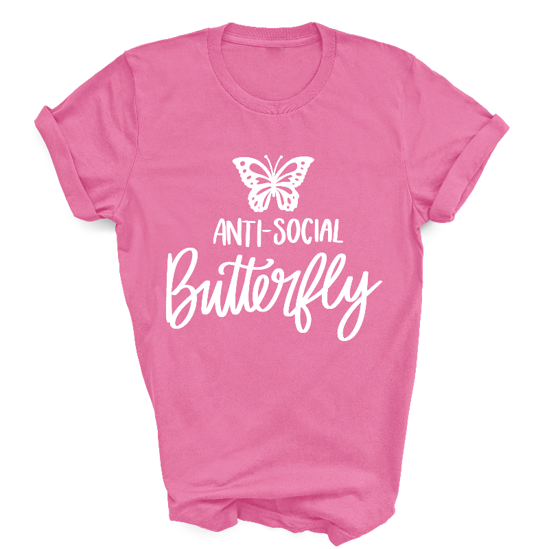 Anti Social Butterfly Bright Pink T-Shirt