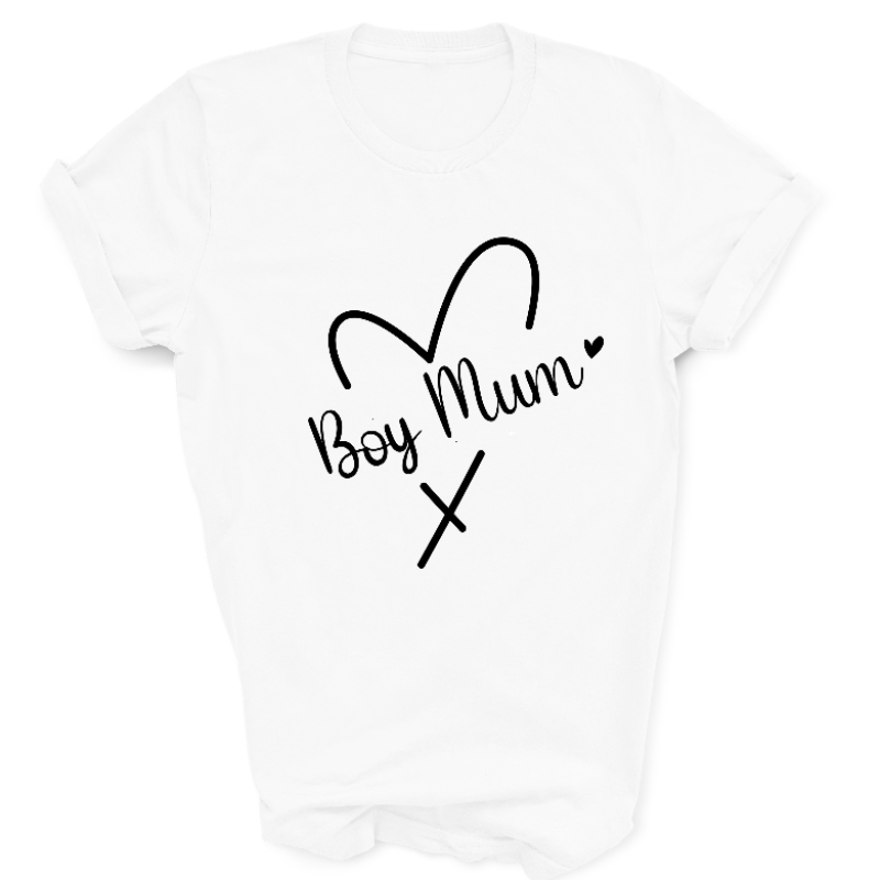 Boy Mum Black Text on White T-Shirt