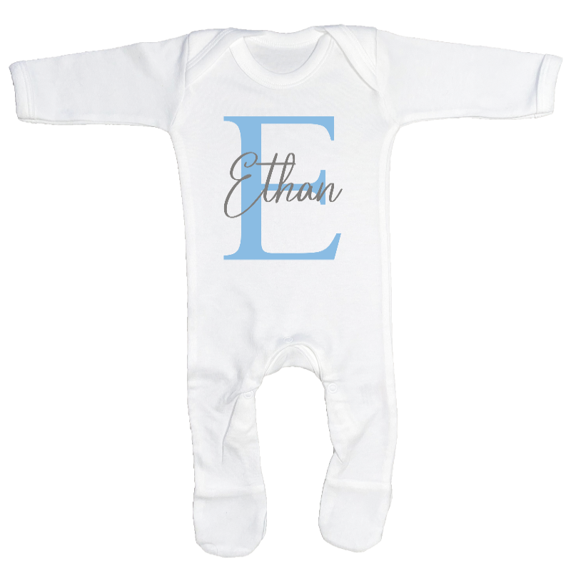 Personalised Letter & Name Baby Sleepsuit Blue