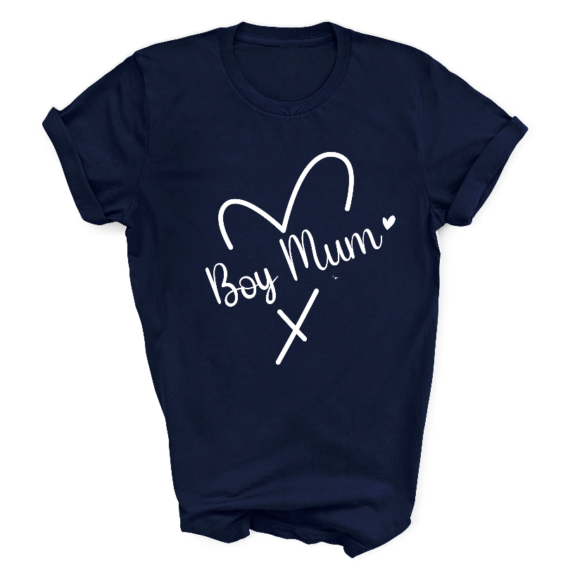 Boy Mum White Text on Navy T-Shirt