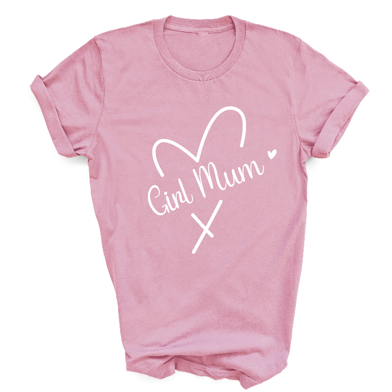 Girl Mum White Text on Light Pink T-Shirt